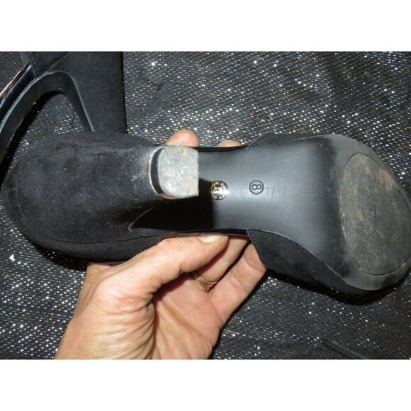 Arizona Jean Company Galloway Black Scallop Suede Open Toe Heels sz 8 - Picture 9 of 11